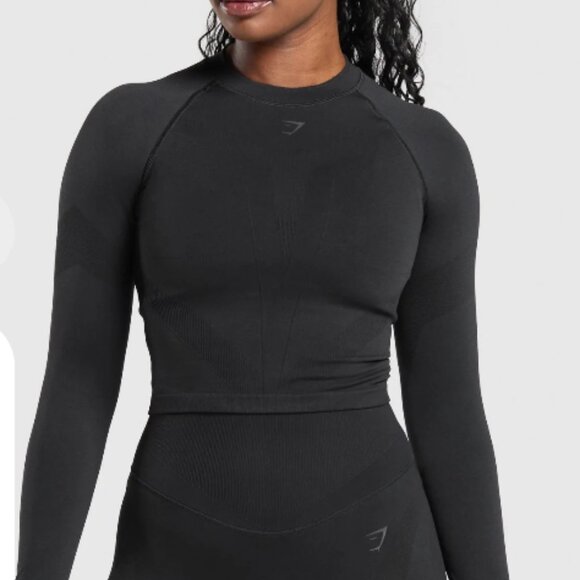 BNWT GYMSHARK Activate Long Sleeve Top Black Sold Out XS - Picture 1 of 7